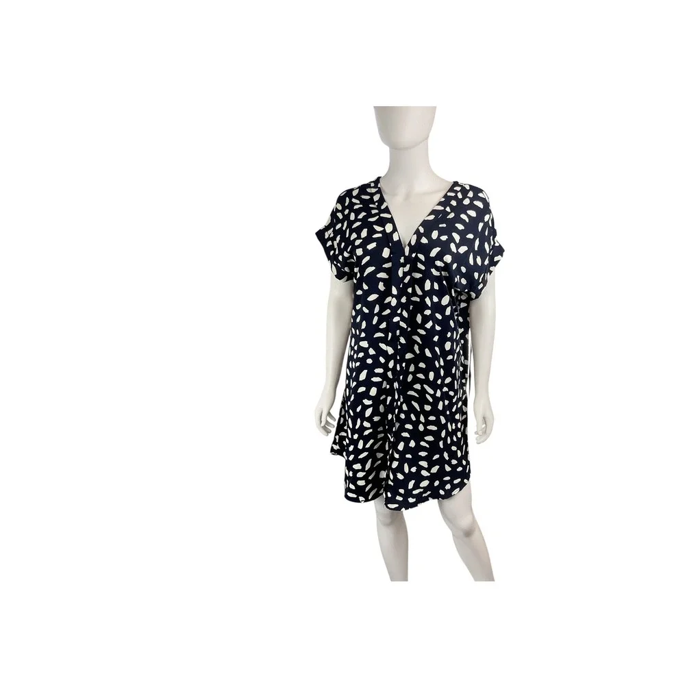 Abstract Dalmatian Print‎ Dress V-Neck Short Sleeve Casual Mini Dress
